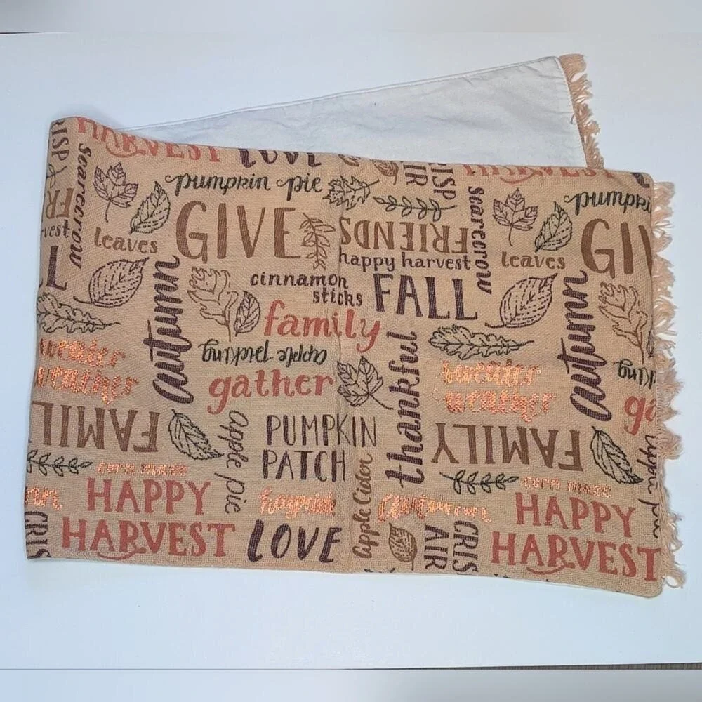Celebrate Kohl's Tan Brown Thanksgiving Fall Harvest Table Runner Phrases